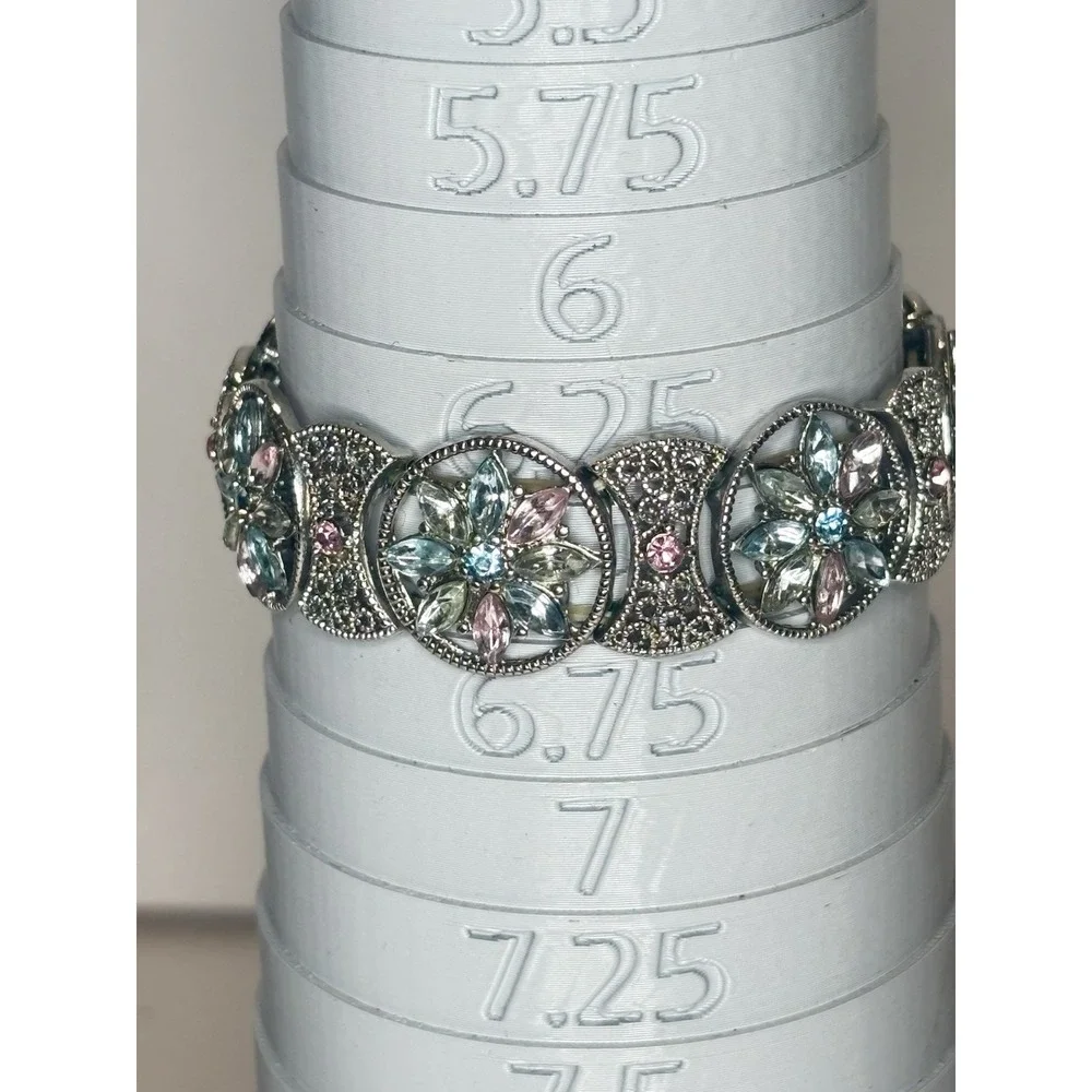 Vintage Silver Tone Pastel Rhinestone Stretch Bracelet